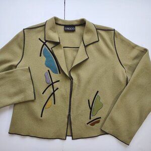 Vintage beppa Wool Jacket Olive Green Abstract Floral Boho Artsy Retro Small